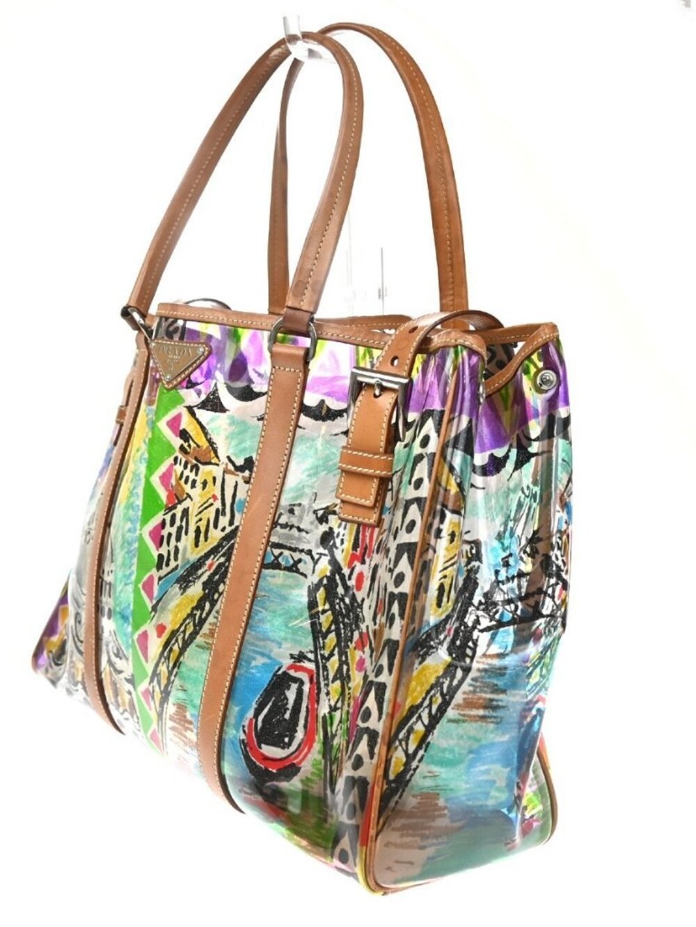 PRADA Venetian Print Shoulder Tote Bag Vinyl Leather Brown SHW Italy 37KD059 - Picture 2 of 13